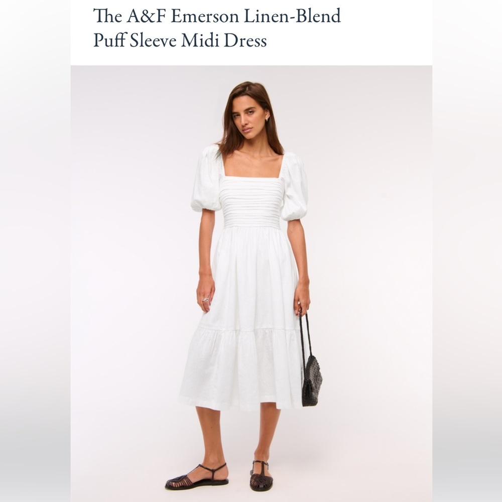 Abercrombie & Fitch White Puff Sleeve Midi Dress